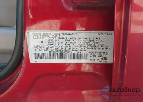 2002 Toyota Rav4 from USA, damaged, VIN JTEGH20V626005939